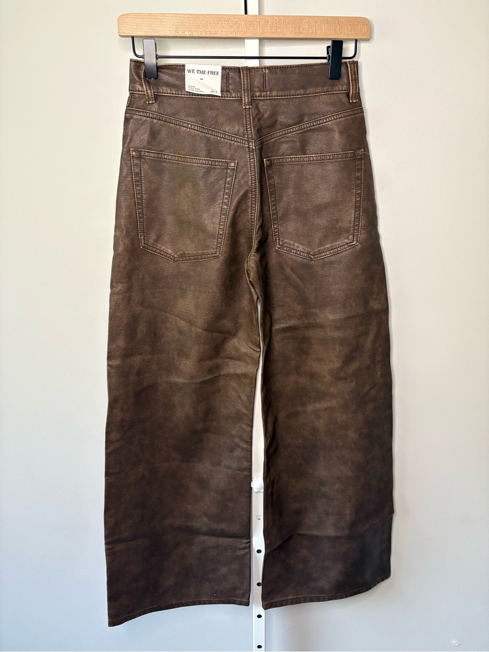NWT We The Free Misha High Rise Wide Barrel Faux Leather Pants Bronze Brown 24 - Picture 7 of 8